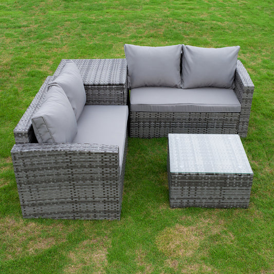 Aug-guan 5 Pieces Patio Furniture Set with Storage Table and Cushions,All-Weather Outdoor Couch Sectional Sofa,Wicker Rattan Outside Conversation Sets Suit for Yard,Lawn,Garden