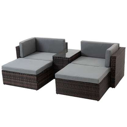 Aug-guan 5 Piece Wicker Patio Furniture Sets with Sofa Couch,All Weather Outdoor Conversation Set with Tempered Glass Coffee Table,Wicker Rattan Sectional Sofa Couch for Garden Balcony Lawn Backyard