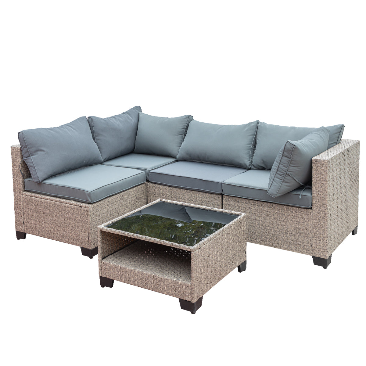 Aug guan 7-piece courtyard furniture set with storage table and cushion, all-weather outdoor sofa partition sofa, wicker vine external dialogue set suitable for courtyards, lawns, and gardens