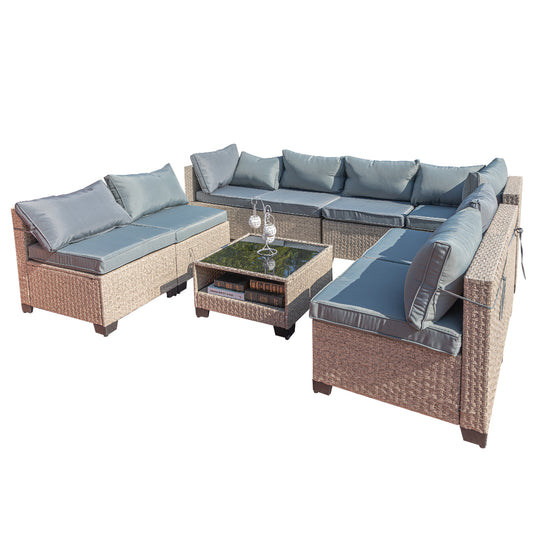 Aug guan 7-piece courtyard furniture set with storage table and cushion, all-weather outdoor sofa partition sofa, wicker vine external dialogue set suitable for courtyards, lawns, and gardens