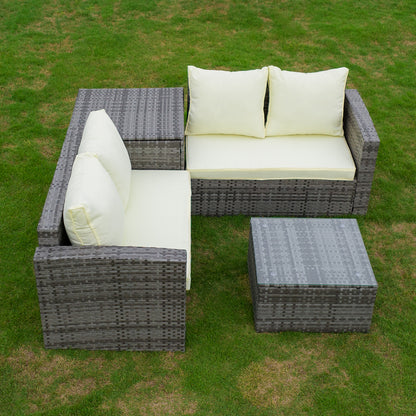 Aug-guan 5 Pieces Patio Furniture Set with Storage Table and Cushions,All-Weather Outdoor Couch Sectional Sofa,Wicker Rattan Outside Conversation Sets Suit for Yard,Lawn,Garden