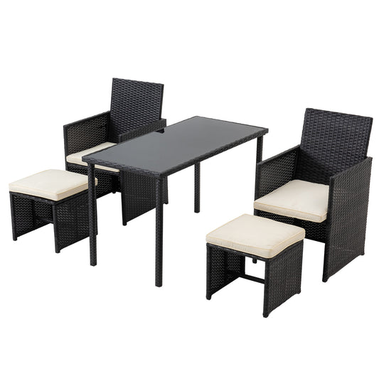 Aug-guan 5 Pieces Outdoor Patio Wicker Furniture Conversation Set,All Weather PE Wicker Rattan Chair,Ottoman Footstool and Table Set for Garden,Balcony,Lawn,Backyard,with Space Saving Desgin