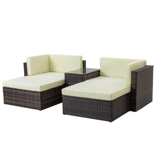 Aug-guan 5 Piece Wicker Patio Furniture Sets with Sofa Couch,All Weather Outdoor Conversation Set with Tempered Glass Coffee Table,Wicker Rattan Sectional Sofa Couch for Garden Balcony Lawn Backyard