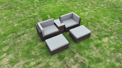 Aug-guan 5 Piece Wicker Patio Furniture Sets with Sofa Couch,All Weather Outdoor Conversation Set with Tempered Glass Coffee Table,Wicker Rattan Sectional Sofa Couch for Garden Balcony Lawn Backyard