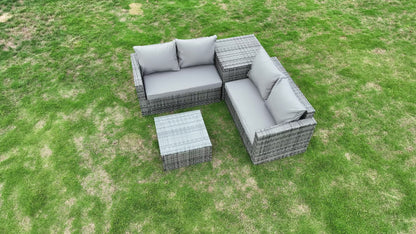 Aug-guan 5 Pieces Patio Furniture Set with Storage Table and Cushions,All-Weather Outdoor Couch Sectional Sofa,Wicker Rattan Outside Conversation Sets Suit for Yard,Lawn,Garden